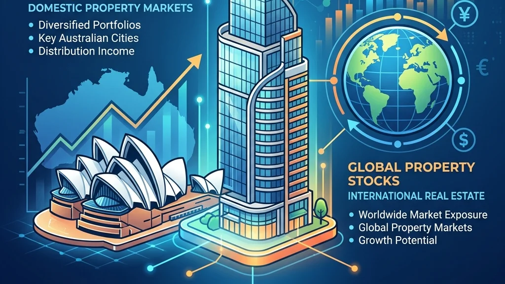 A stylized graphic of the Sydney Opera House and real estate assets representing Australian REITs.